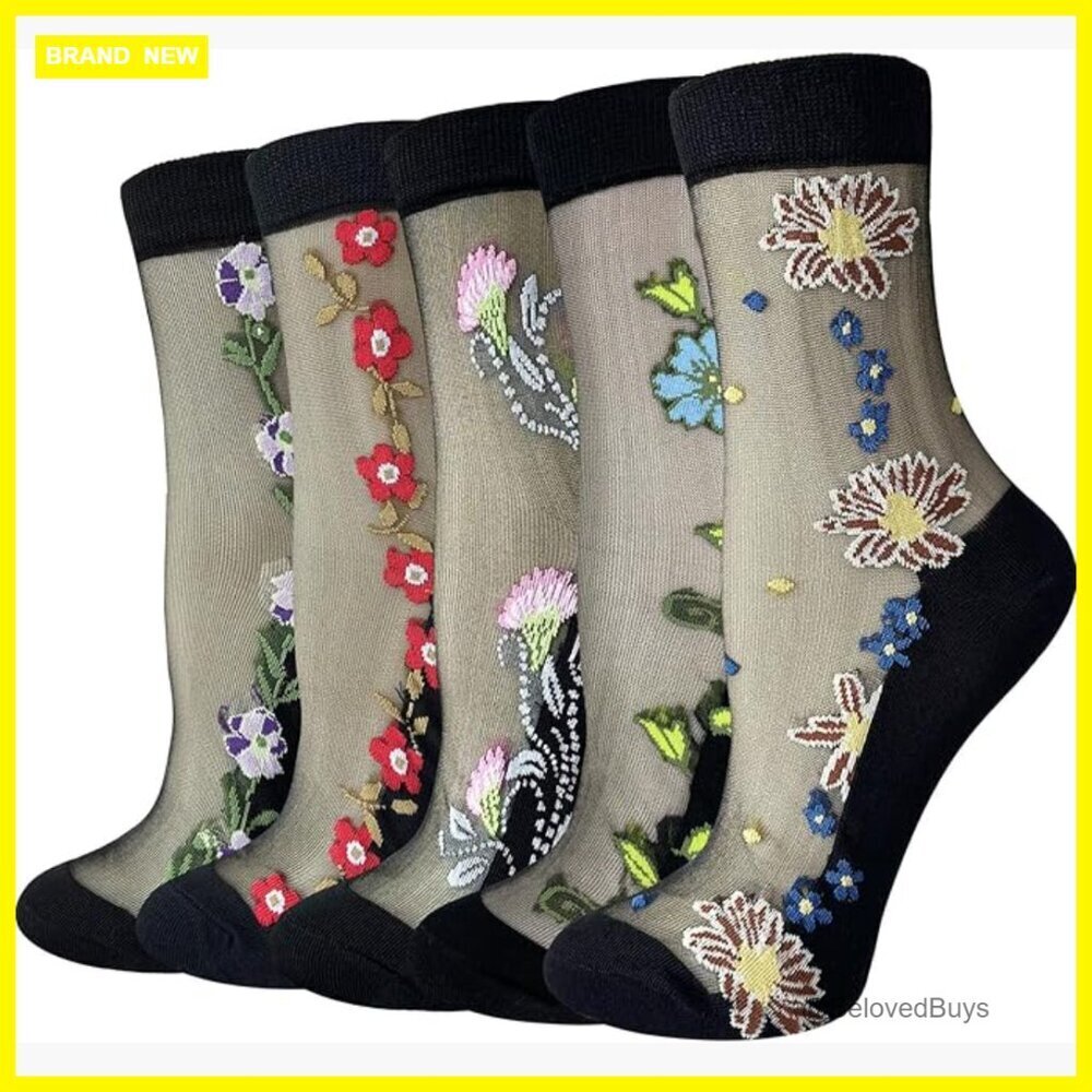 5 Pack Sheer Lace Ankle Socks for Women, Silky Thin Summer Footwear
